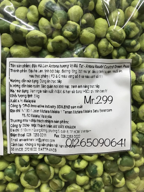 Đậu Hà Lan huơng vị Wasabi hàng Malaysia phân gói