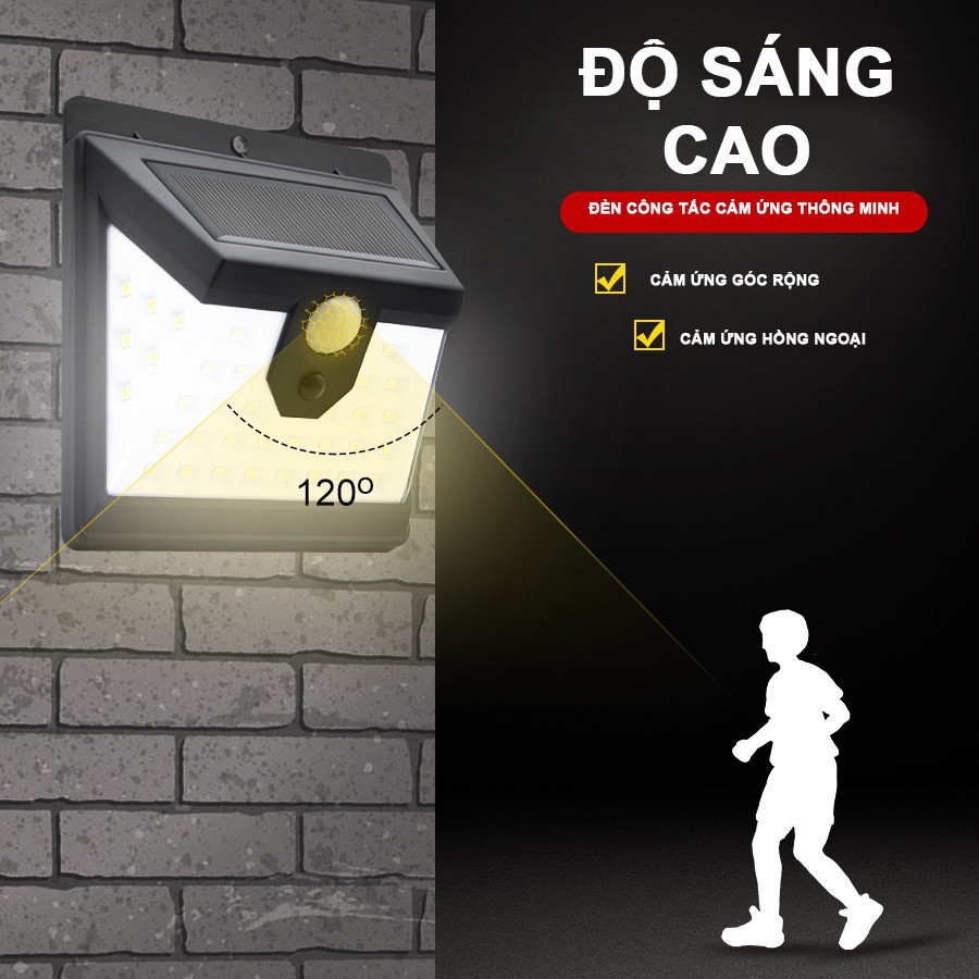 228 LED 110 LED 3 CHẾ ĐỘ ÁNH SÁNG Đèn Led Gắn Tường Năng Lượng Mặt Trời Dùng Ngoài Trời Chống Nước Đèn Ốp Tường Cao Cấp