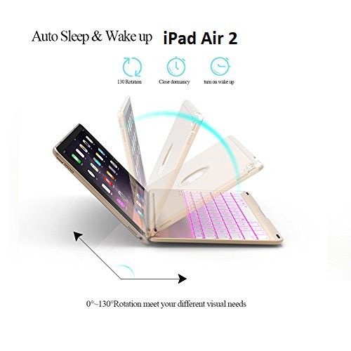 Bao da kiêm bàn phím bluetooth cho iPad Air 2 (Gold) tặng cáp sạc iPhone