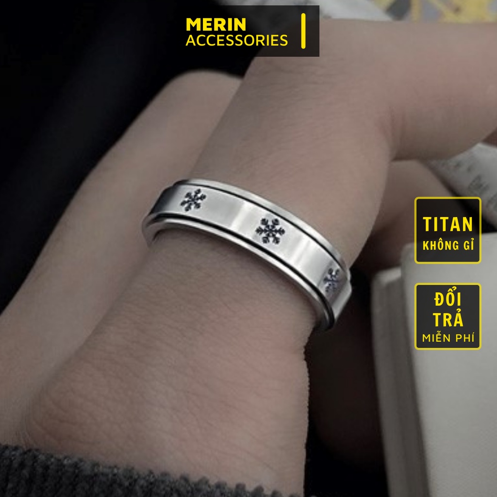 Nhẫn nam nữ tròn Merin Accessories màu bạc thời trang chất Titan đẹp đơn giản không gỉ - Nhẫn Flake