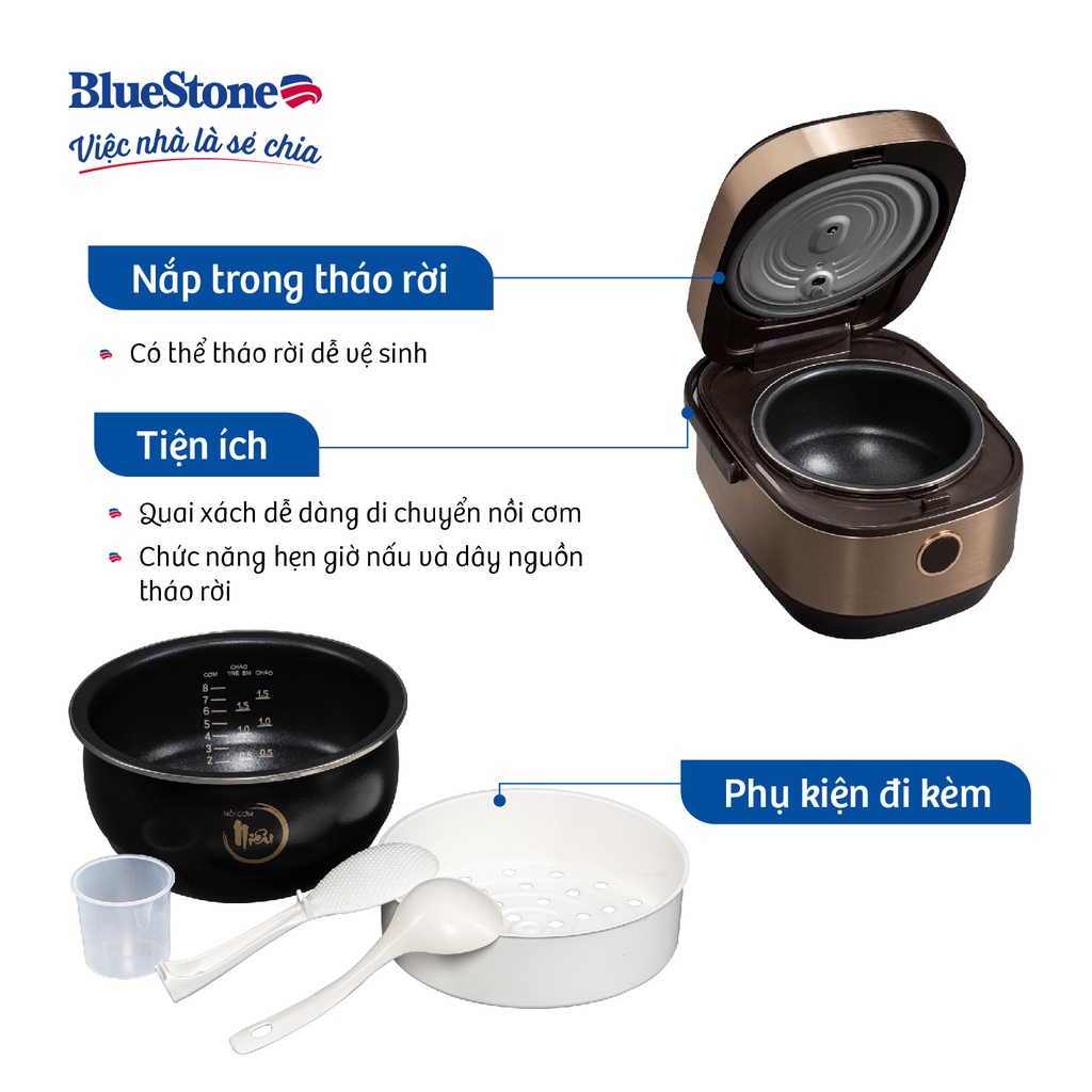 Nồi Cơm Điện Tử Cao Tần BlueStone RCB-5988,Lòng Niêu Siêu Dày, 1200W - 1.5 Lít, Bảo Hành Chính Hãng 2 Năm