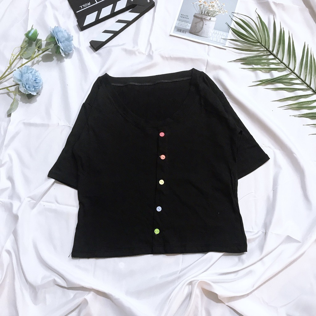 Áo Croptop Ulzzang trơn body cúc màu