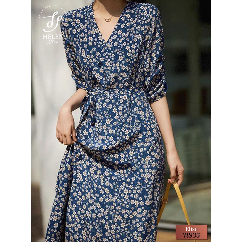 Đầm dài dáng suông 2 lớp cài cúc Helen Boutique, Elise, trung niên, bigsize, cỡ lớn