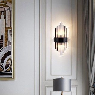 ✇▬led Bắc Âu ánh sáng sang trọng đèn tường đầu giường tạo nền lối đi hành lang phòng ngủ pha lê tối giản hiện đại
