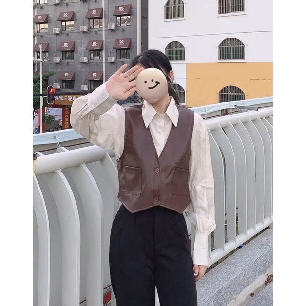 Áo gile da croptop áo khoác nữ phong cách độc lạ áo sơ mi dài tay hàn quốc