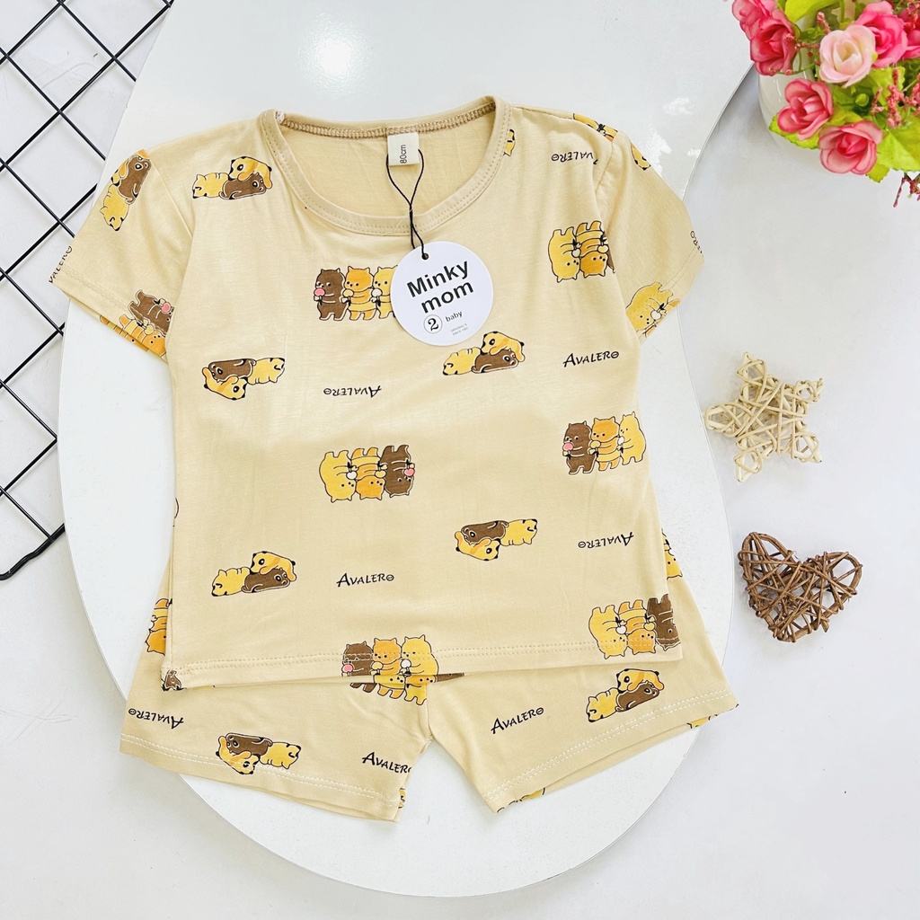 Đồ Bộ cộc tay bé trai bé gái, quần áo trẻ em MINKY MOM thun lạnh hàng túi zip sịn sò QN5