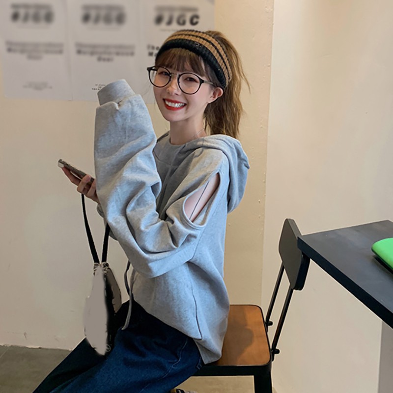 Áo Sweater tay dài màu trơn thiết kế trễ vai quyến rũ