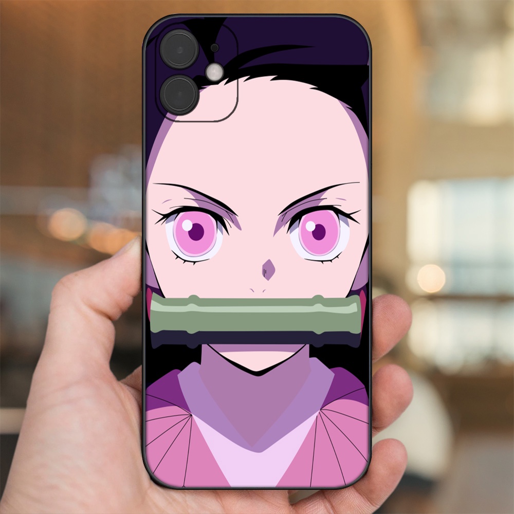 Ốp lưng iPhone 11 dẻo đen cạnh vuông in hình Nezuko Kimetsu no Yaiba