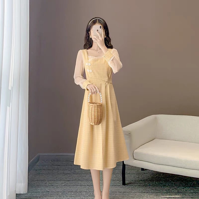 Đầm Dài Họa Tiết Kẻ Ô Cổ Điển Mới Cho Nữ Jllyq-32