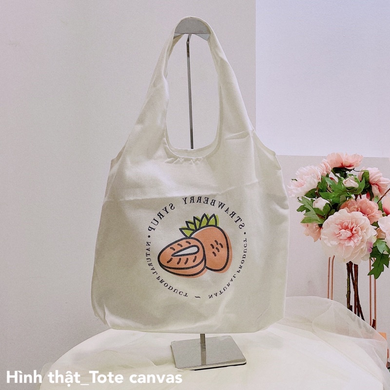 Túi tote đeo vai canvas vải mềm size to vừa A4 đi chơi đi học Diomi