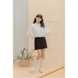 LIBÉ - Chân váy 2 túi đắp vải cotton màu đen