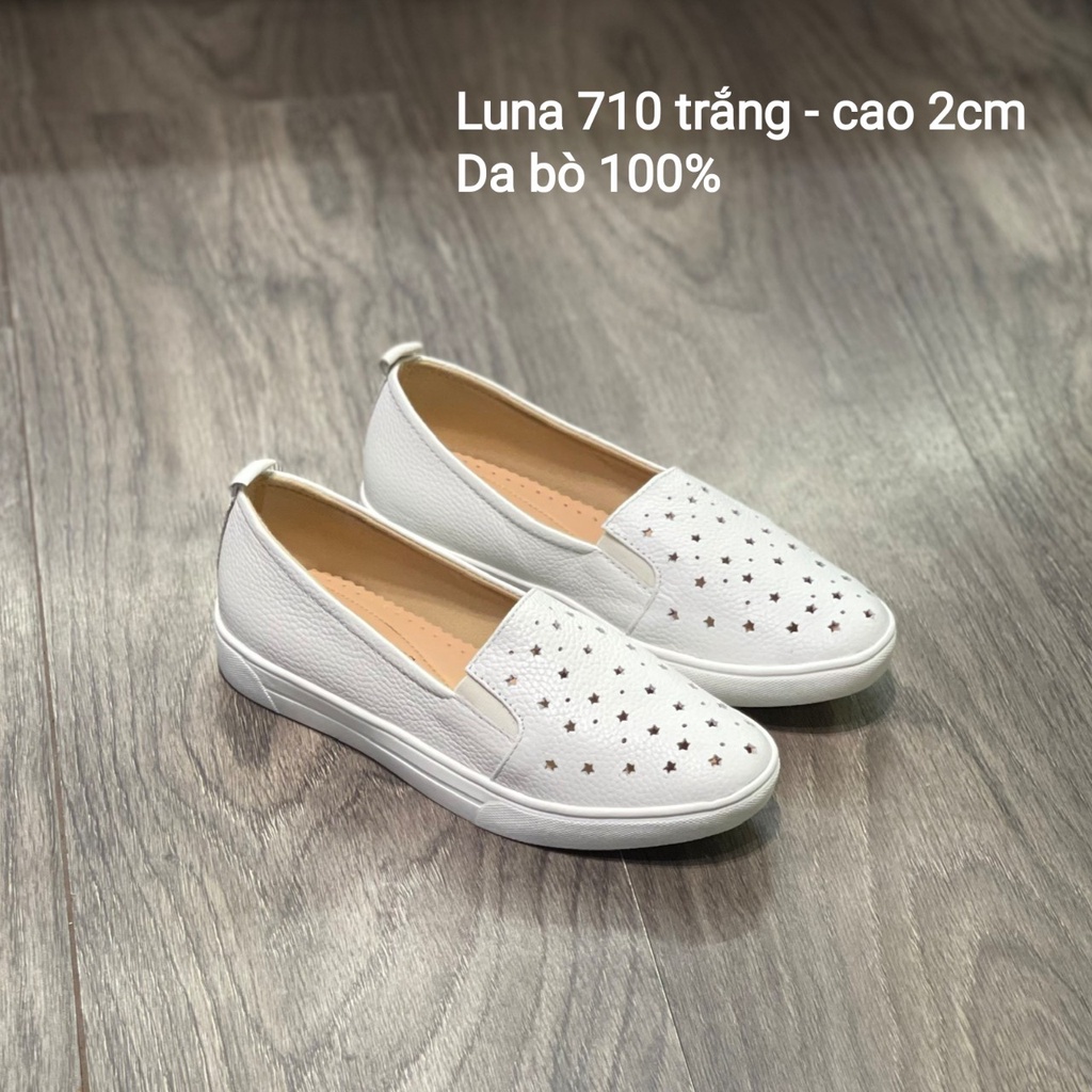 Giày Slip on nữ da bò 100% Lunashoes (710) - Giày lười da nữ tăng chiều cao - Chất liệu da bò sẵn hàng