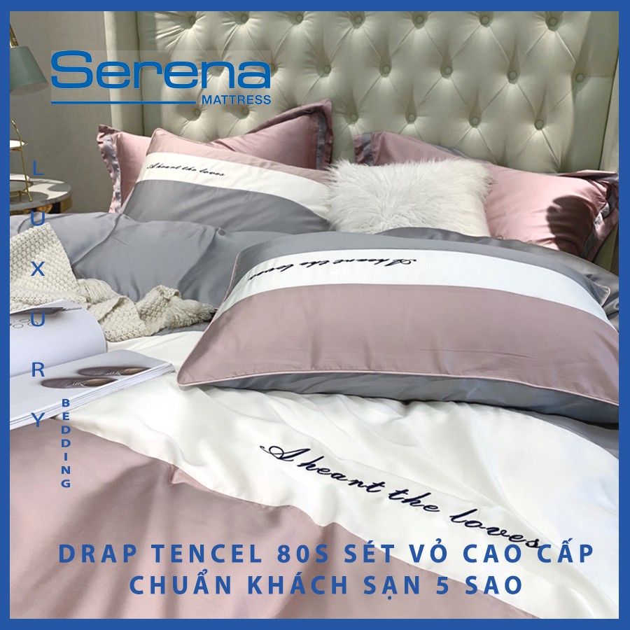 Bộ chăn ga gối Tencel 80s Serena Cao Cấp Phong Cách Hàn Quốc 5 món chăn ga gối chần bông – Hệ Thống Nệm