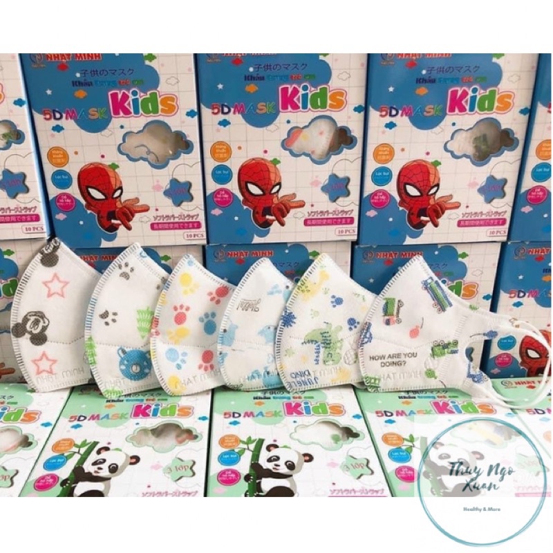 Khẩu Trang 5D Mask Kids Nhật Minh Kháng Khuẩn, Nhiều Hình Ngộ Nghĩnh Dành Cho Bé Dưới 5 Tuổi (Hộp 10c)