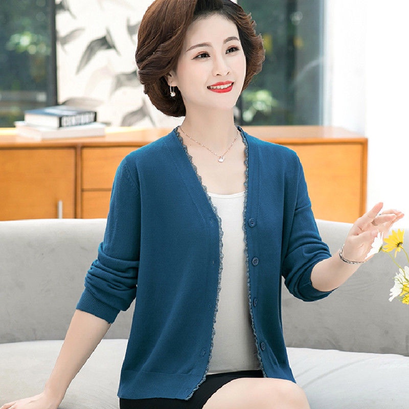 Áo khoác len đan mùa thu của mẹ nhỏ 40 tuổi 50 phụ nữ trung niên xuân và ngắn phần mỏng