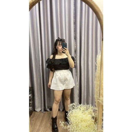 [Shop bigsize nữ 50kg đến 90kg] Set ÁO CROPTOP bẹt vai mix short -SBV66