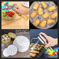 Set 100 giấy nến đục lỗ lót nồi chiên không dầu, hấp nướng bánh, chống dính