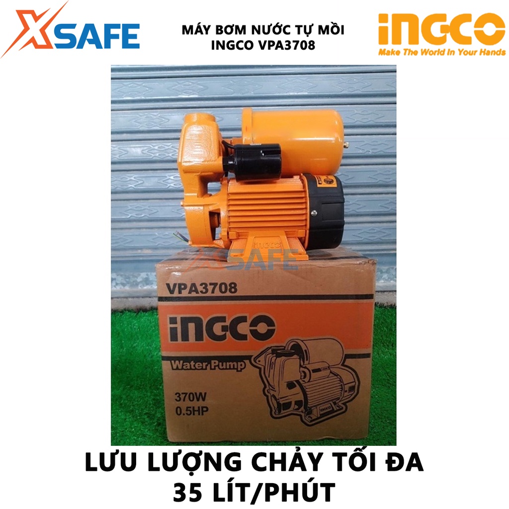 Máy bơm nước tự mồi INGCO VPA3708 Máy bơm điện áp 220-240V~50Hz, công suất đầu vào 370W (0,5HP), nhỏ gọn bền bỉ -[XSAFE]