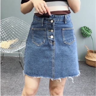 Chân váy jean lệch khuy