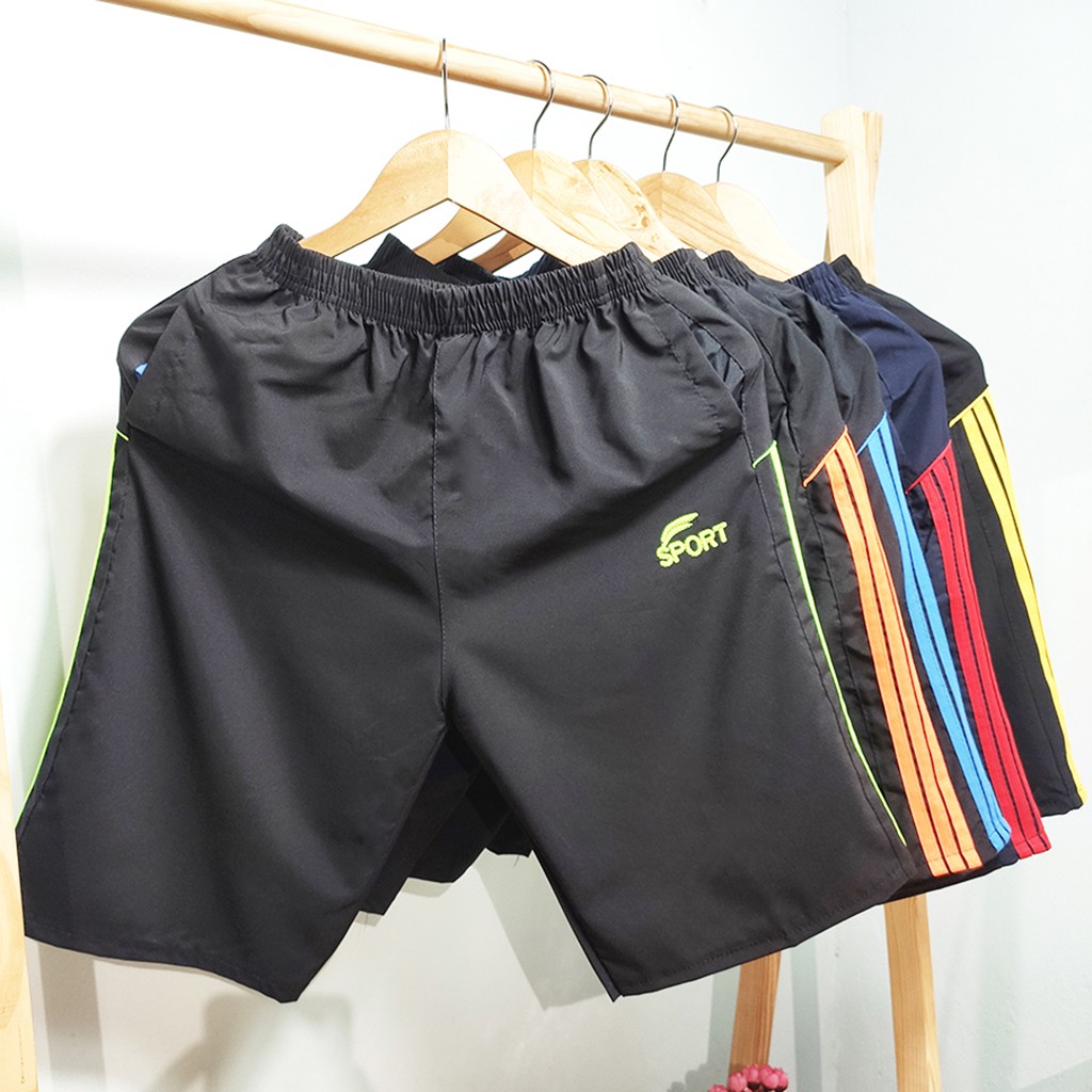 Quần Đùi Nam, Quần Short Nam Thể Thao Vải Dù Gió Phối 3 Sọc Băng Lụa 45-70kg