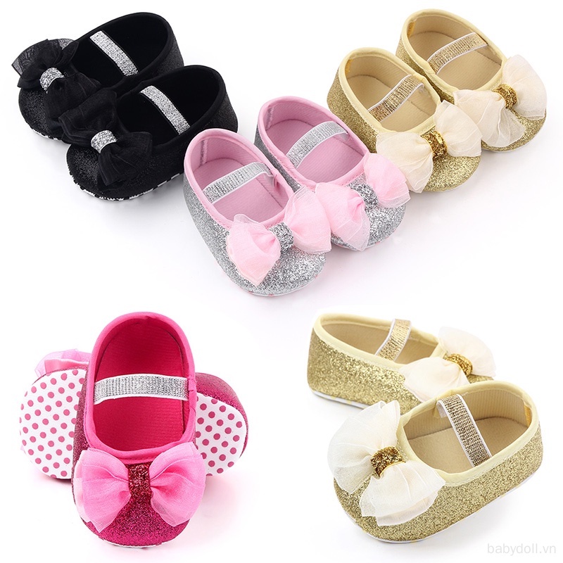 Giày Đế Mềm Chống Trượt Đính Nơ Cho Bé Gái 0-1 Tuổi