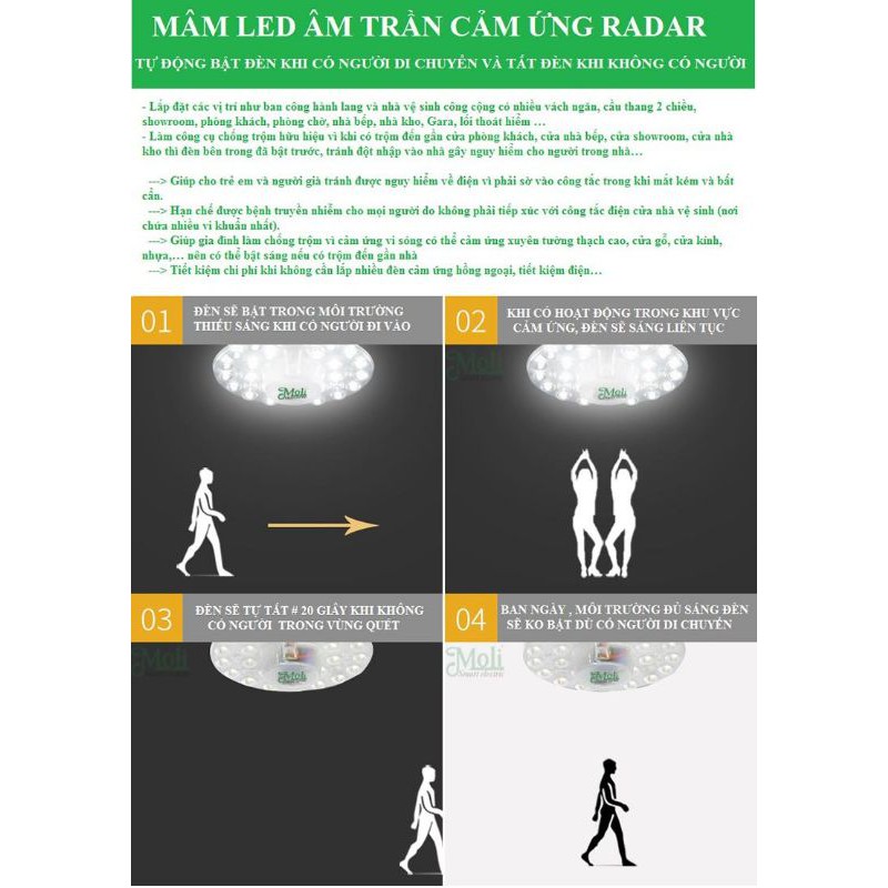 MÂM ĐÈN LED CẢM ỨNG RADAR VI SÓNG SIÊU NHẠY SIÊU SÁNG