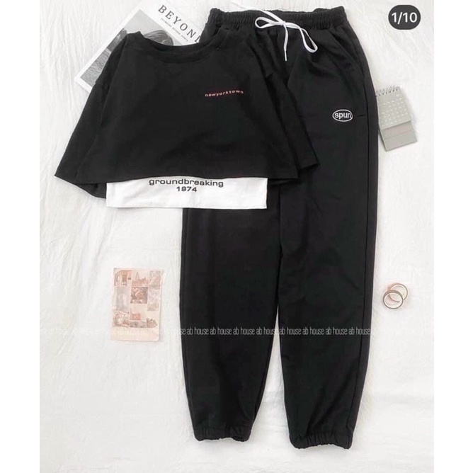 Sét đồ nữ thể thao quần dài nỉ ấm áp kèm áo y hình