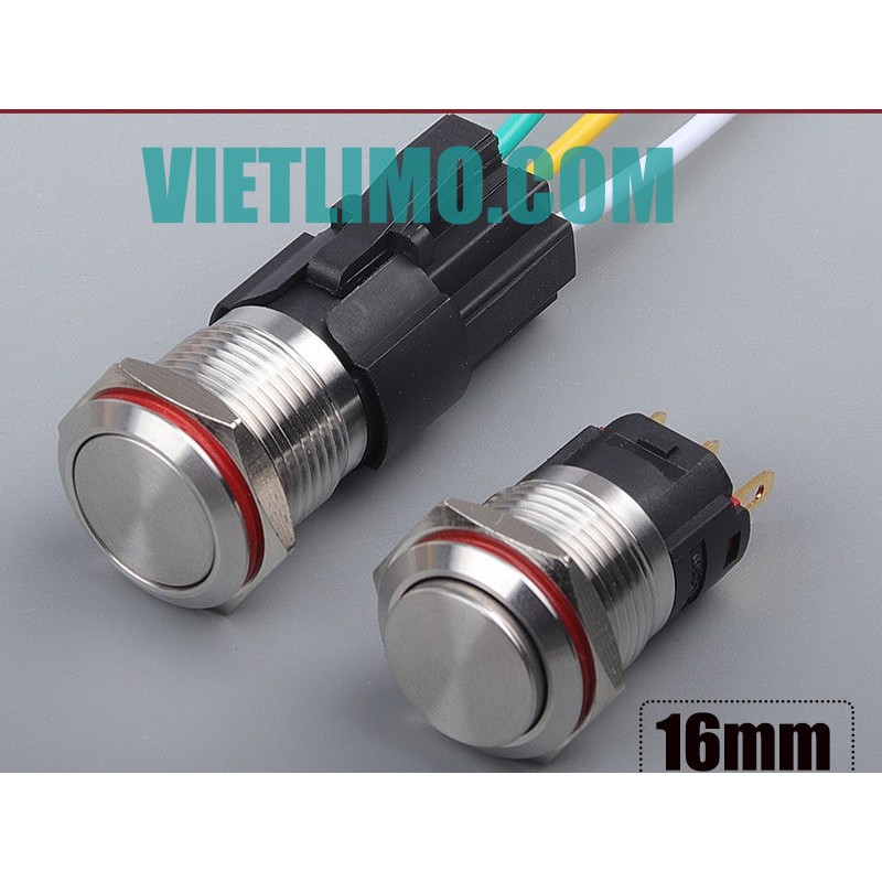 Công tắc Kim loại 16mm nhấn nhả nhấn khóa 12V 24V 220V chống nước ô tô