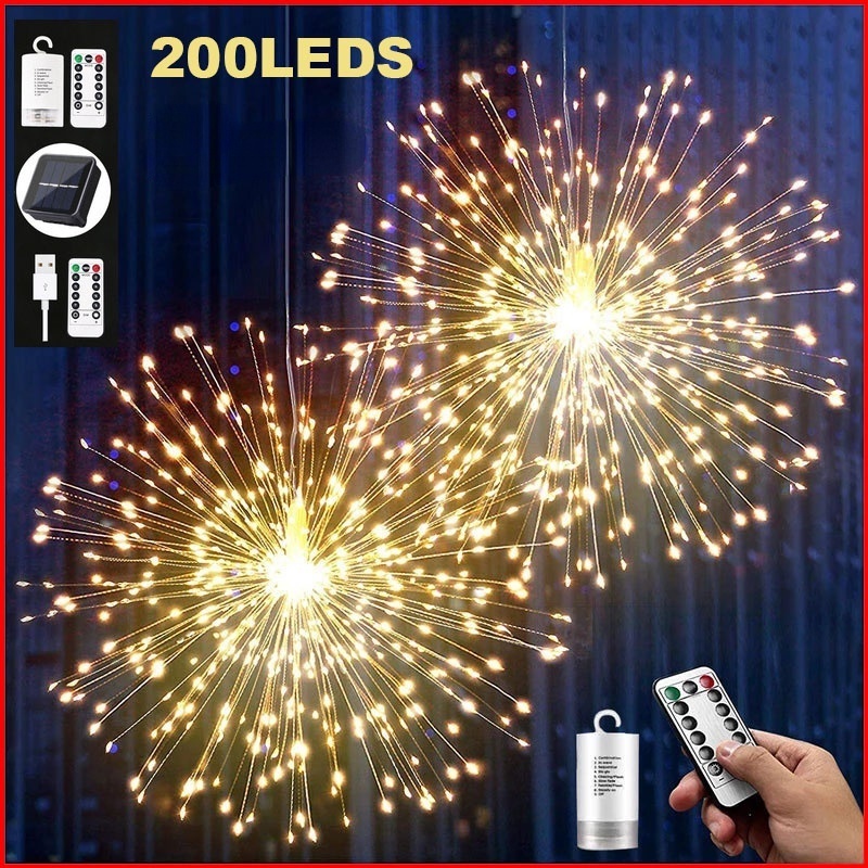 Dây Đèn 150 / 200 LEDs Hình Pháo Hoa Bồ Công Anh 8 Chế Độ Điều Khiển Từ Xa Trang Trí Tiệc Tùng