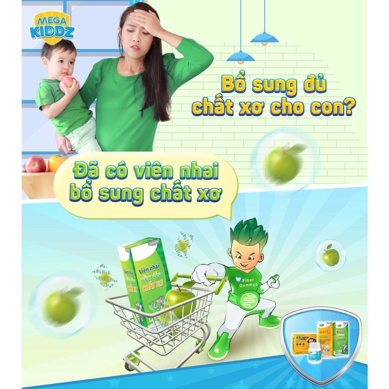 Kẹo dẻo Mega We Care Kiddz IICare Gummyz / Fiber - Chứa vitamin, dưỡng chất bảo vệ mắt bé / Thêm chất xơ, giảm táo bón