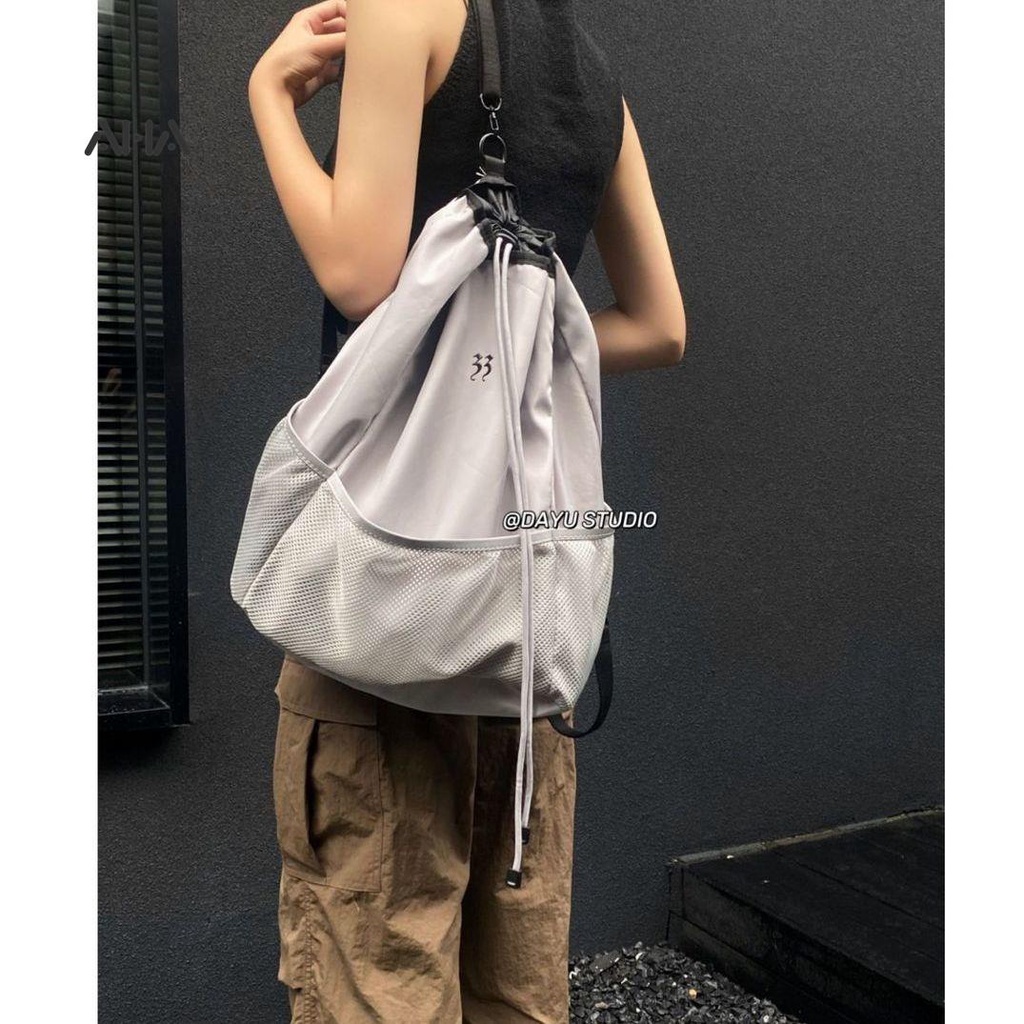 AHA OFFICIAL Ba Lô Nylon Xám Sức Chứa Lớn In Ba Chiều Dán Ba Chiều Đường Phố