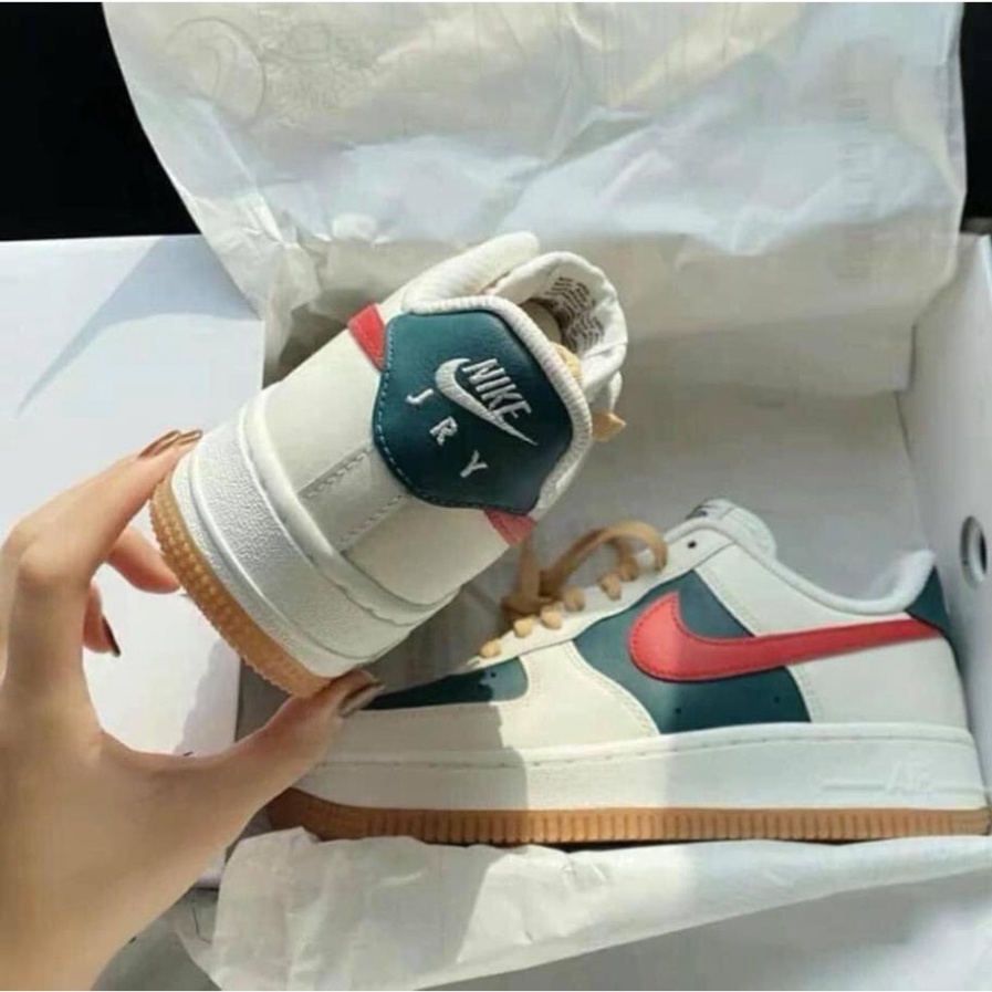 Giày Sneaker nam nữ cao cấp full bill box, giày thể thao Jordan AF1 cổ thấp da lộn màu xanh đỏ đế cao, form đẹp M11