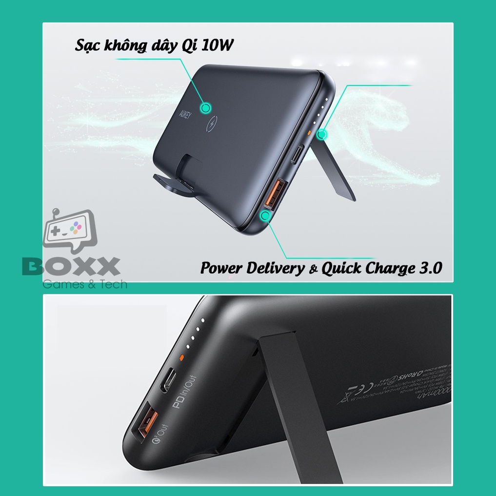 Pin Sạc Dự Phòng 10000mAh Aukey PB-WL02, PB-WL03S 20000mAh PD 18W, QC 3.0, Không Dây Qi 10W