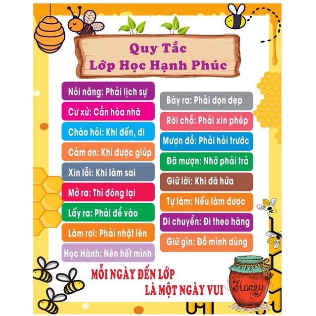 Bạt trang trí quy tắc lớp học hạnh phúc
