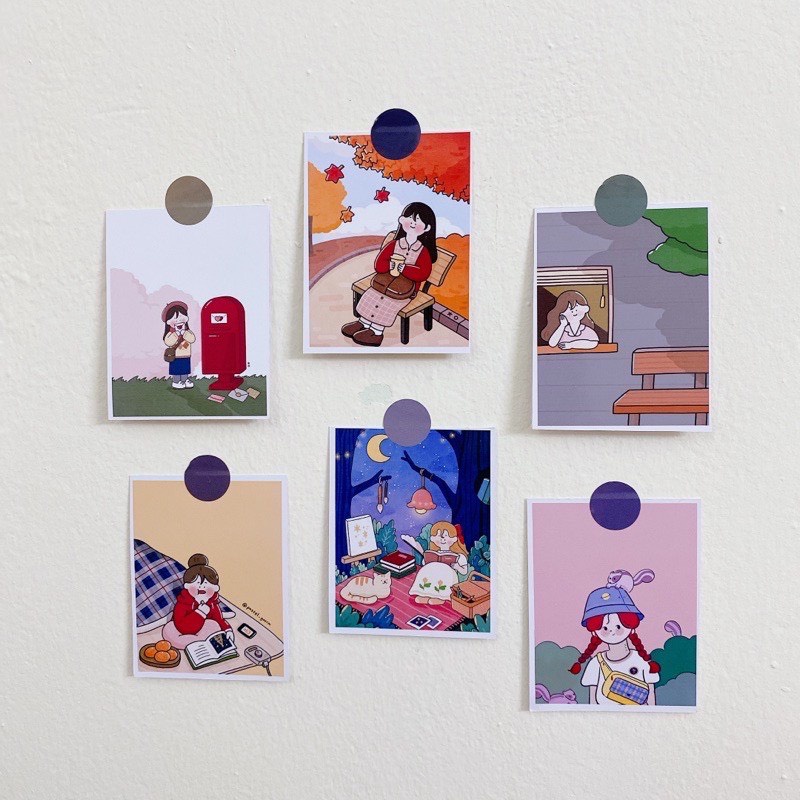 Set 48 miếng hình dán tròn, round sticker, phụ kiện dán postcard , dán ảnh