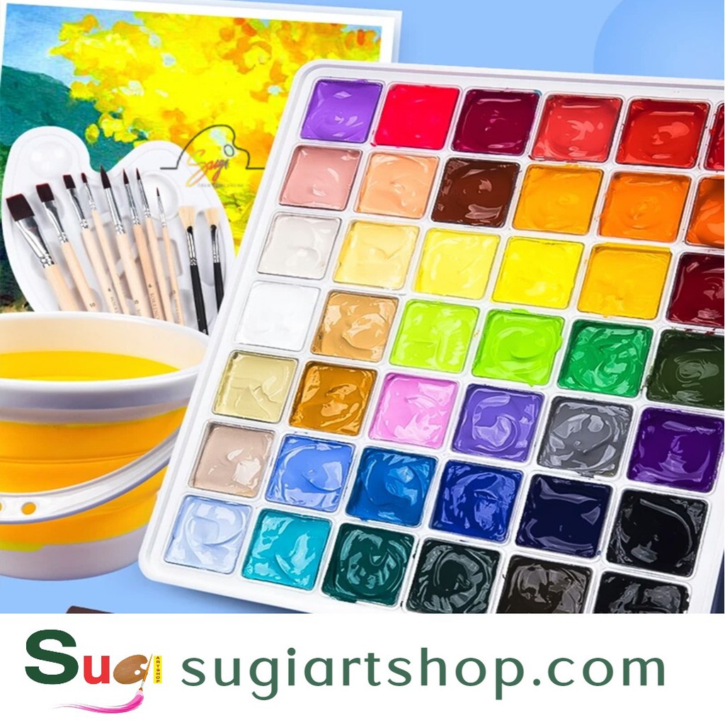 Màu gouache Miya Himi , màu thạch, bột, waat hộp 56 màu x 30ml  - Sugi art shop