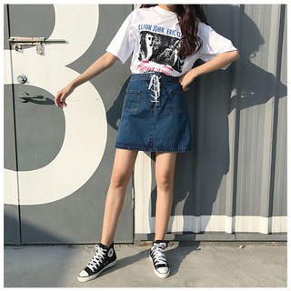 [ORDER]  - Chân váy jean form chữ A đan dây eo 🤤😍