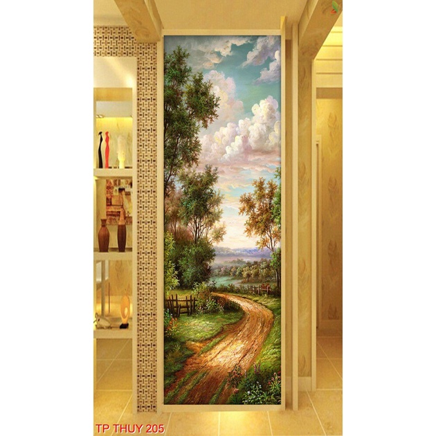 Tranh dán tường 3D phong thủy, thu hút tài lộc, mẫu dọc