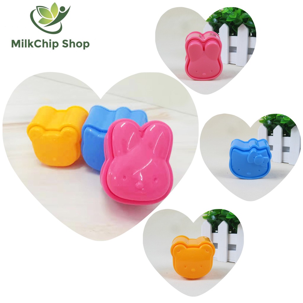 Khuôn cơm bento ép cơm tạo hình thỏ gấu mèo kitty đáng yêu cho bé ăn ngon miệng (bộ 3 khuôn) AA10