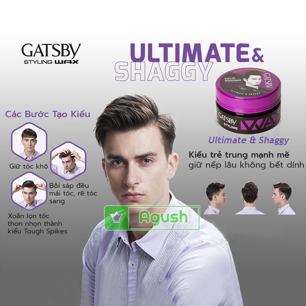 Sáp vuốt tóc nam tạo kiểu giữ nếp tóc siêu cứng Gatsby Styling Wax Ultimate Shaggy lọ 25g, 75g chính hãng thơm bóng mượt