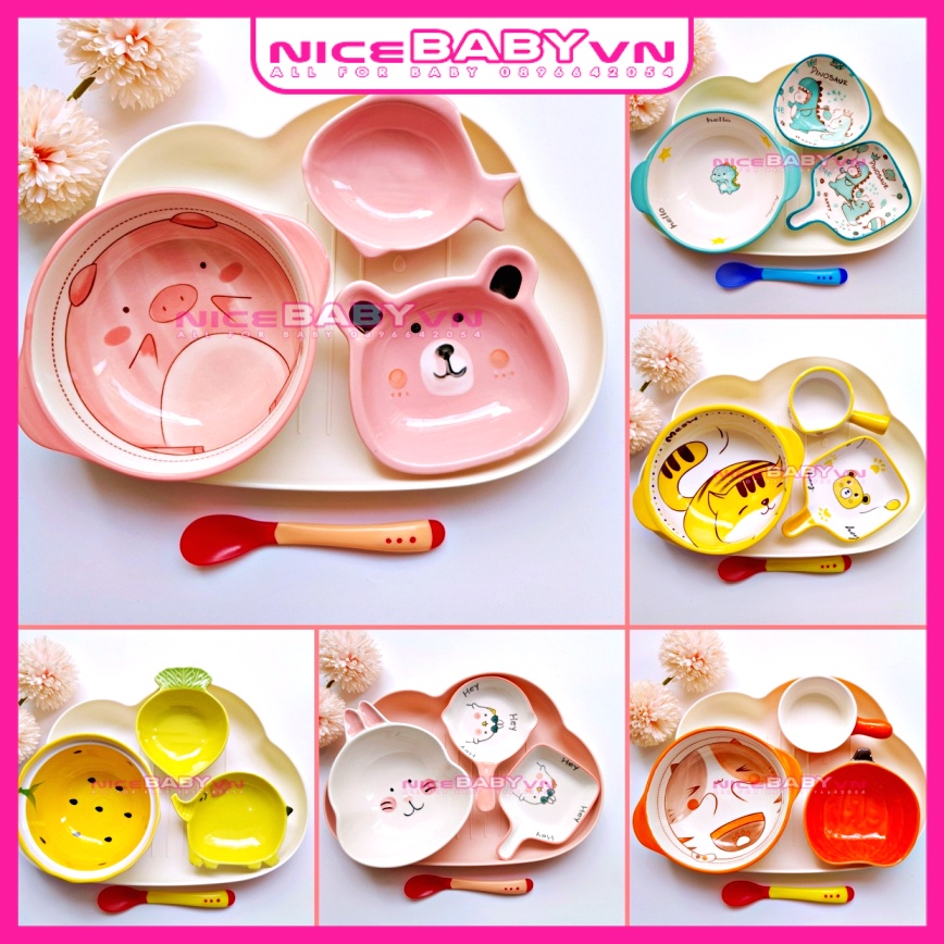 Combo Bát Sứ Ăn Dặm Gốm Sứ Kiểu Nhật Truyền Thống Cho Bé NiceBabyVn Kèm Khay và Tặng Thìa NiceBabyVn Link2