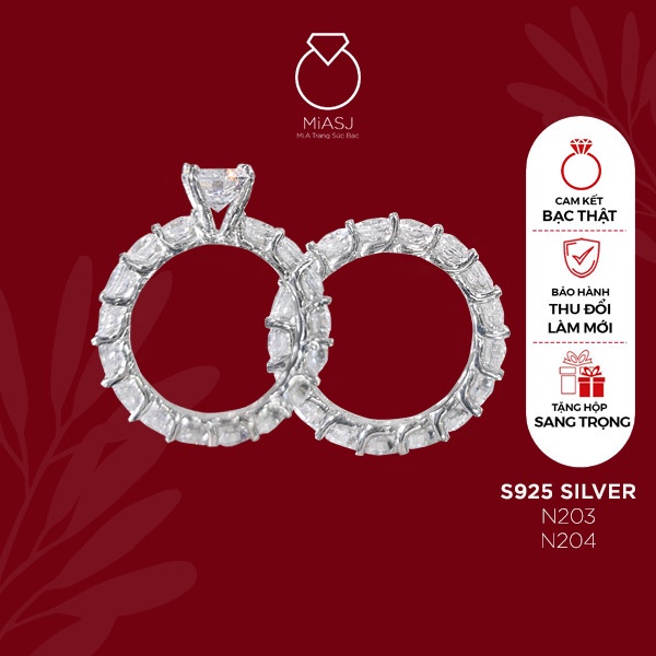 Nhẫn nữ bạc Ý S925 MiASJ full xoàng đá Cz cao cấp N203 N204