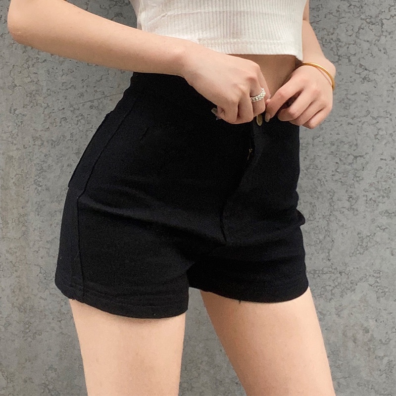 DUNEA Quần Short Jeans Lưng Cao Màu Sắc Đơn Giản Quyến Rũ Cho Nữ