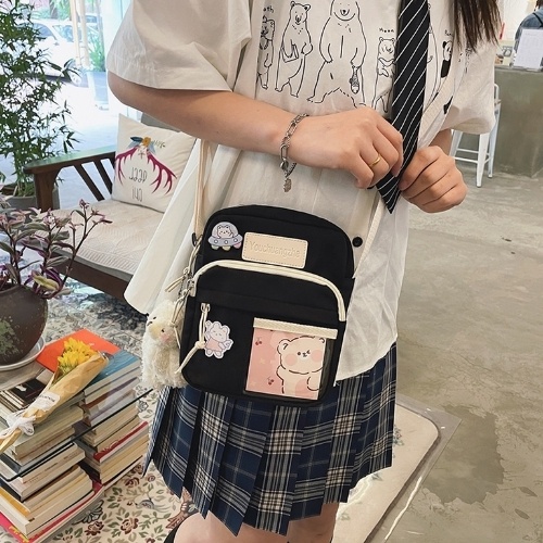 Túi đeo chéo nữ mini vải canvas, kèm stick dễ thương, phong cách Nhật Bản, Hàn Quốc, mẫu mới SESAN.