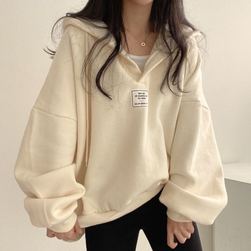 Áo Hoodie Dài Tay Màu Trơn Thời Trang Nữ Tính