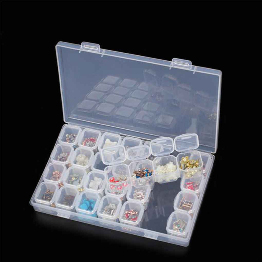 [Mapde] 28 Slots Nail Art Storage Box Plastic Transparent Display Case Organizer Holder for Rhinestone Beads Ring