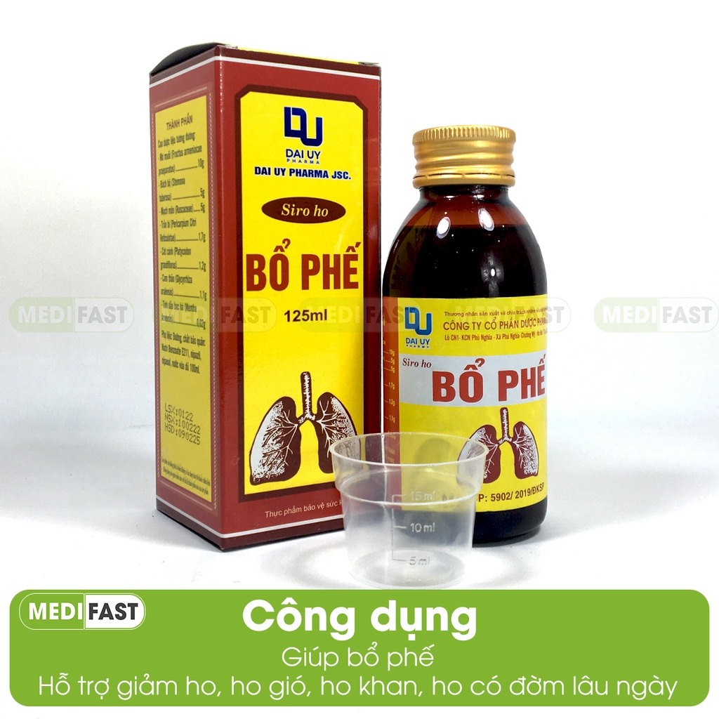 Siro bổ phế đ.y - Giúp bổ phổi, hỗ trợ giảm ho, hết đờm từ thảo dược - chai 125ml từ bạc hà, cam thảo, mơ muối