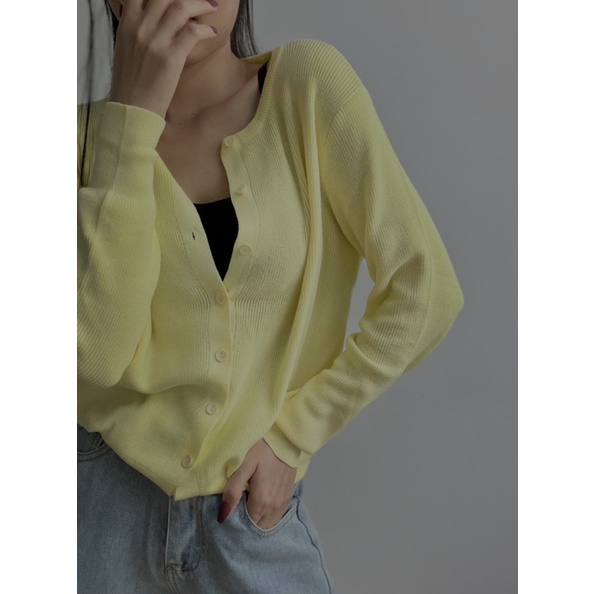Áo len dệt kim màu vàng chanh