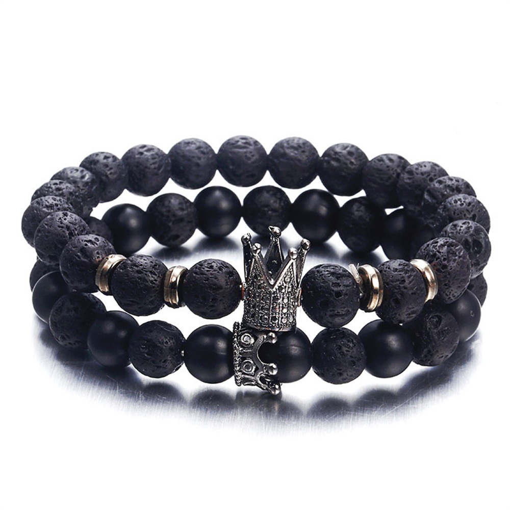 Vòng Tay Đá Hematite Mặt Hình Cú Mèo Đội Vương Miện Mũ Bảo Hiểm Cho Nam Nữ