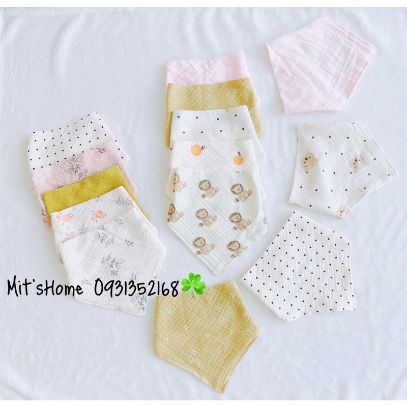 Yếm tròn cotton dáng HM, yếm xô tam giác Muslin hoạ tiết màu sắc xinh cho bé
